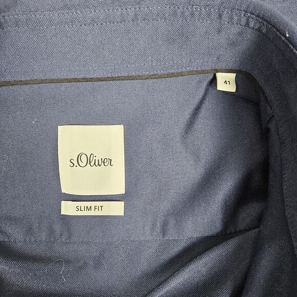 s.Oliver Slim Fit Short Sleeve Button Down Shirt Navy Blue Size 41 Cotton Blend - Picture 3 of 7